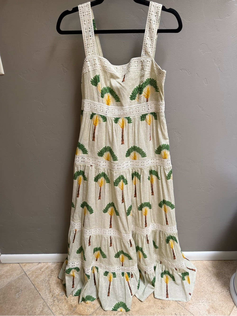 Calypso St. Barth Cream Midi Dress with Green Palm Motif - Picture 2 of 2